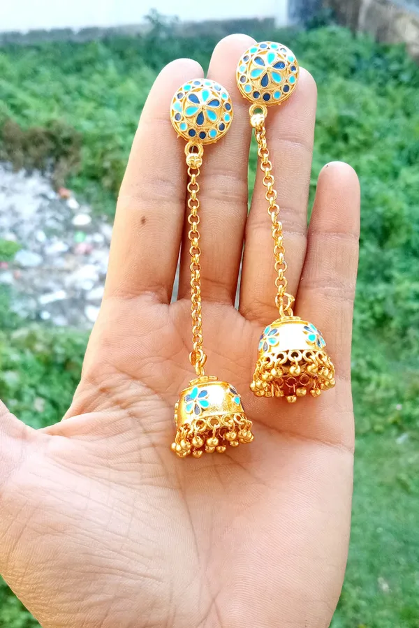 Assamese_Traditional_Copper_Blue_Firozi_Japi_Jhumka_Earring_For_Girls_&_Women